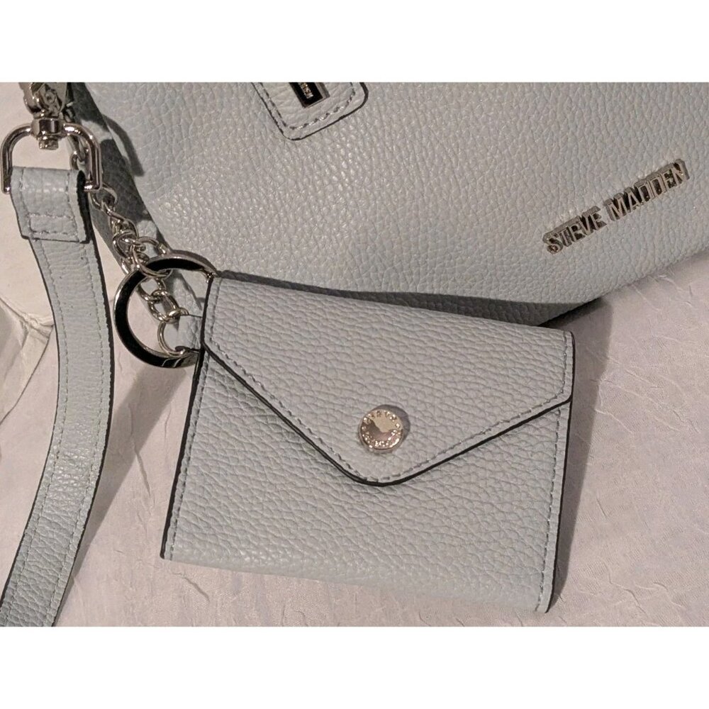 Steve Madden Crossbody Purse Attached Wallet Faux Leather Satchel Gray Pebbled - Picture 3 of 13